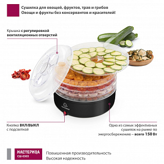 Сушилка для овощей и фруктов Мастерица СШ-0305, 150Вт, черная