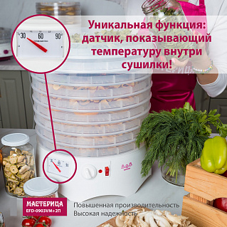 Сушилка для овощей и фруктов Мастерица EFD-0903VM с прозрачными поддонами + 2 поддона д/пастилы и лопатка